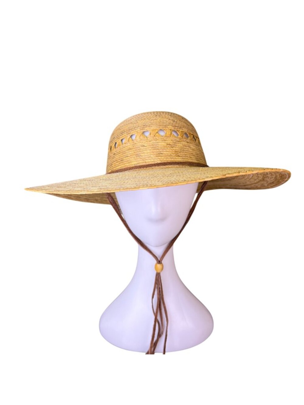 Tula Womens Natural Palm Straw Sun Hat With Chin Cord & Cutout Design